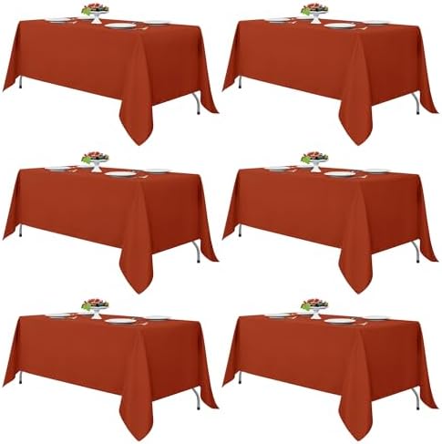 6 Pack Rust Tablecloths 70x120 Inch for 6-8 Ft Rectangle Tables in 70x120 Inch in Rust