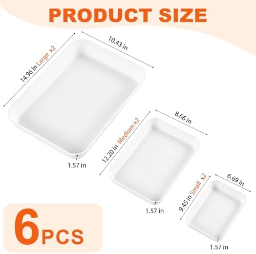6 Pack Serving Tray for Party Reusable BPA-Free Plastic Food Serving Platter White Catering Trays for Dessert, alternate view