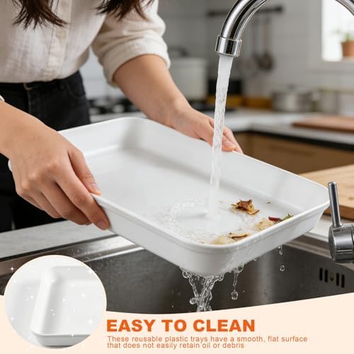 6 Pack Serving Tray for Party Reusable BPA-Free Plastic Food Serving Platter White Catering Trays for Dessert, alternate view