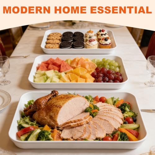 6 Pack Serving Tray for Party Reusable BPA-Free Plastic Food Serving Platter White Catering Trays for Dessert, alternate view