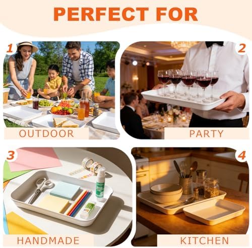 6 Pack Serving Tray for Party Reusable BPA-Free Plastic Food Serving Platter White Catering Trays for Dessert, alternate view