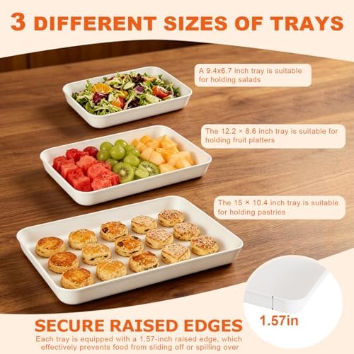 6 Pack Serving Tray for Party Reusable BPA-Free Plastic Food Serving Platter White Catering Trays for Dessert, alternate view