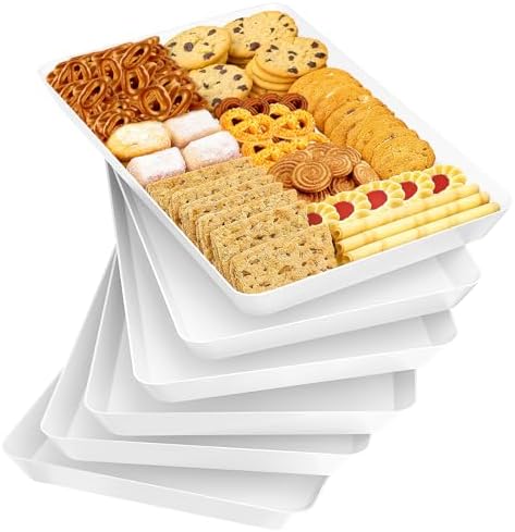6-Pack Serving Tray Set, Reusable Plastic Serving Platter for Party Supplies, Entertaining, Grilling