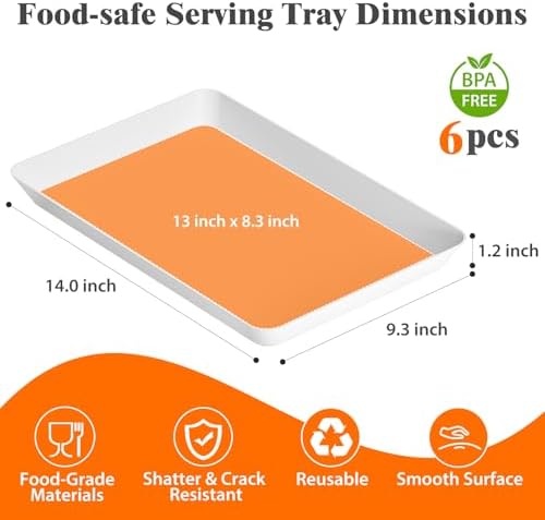 6-Pack Serving Tray Set, Reusable Plastic Serving Platter for Party Supplies, Entertaining, Grilling, alternate view 3