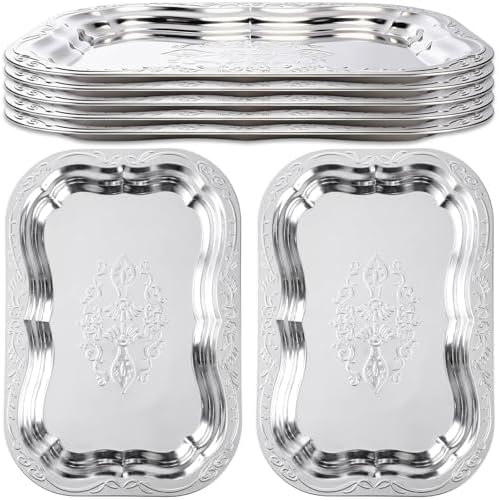 6 Pack Silver Serving Trays, Irregular, Large in Large in Silver