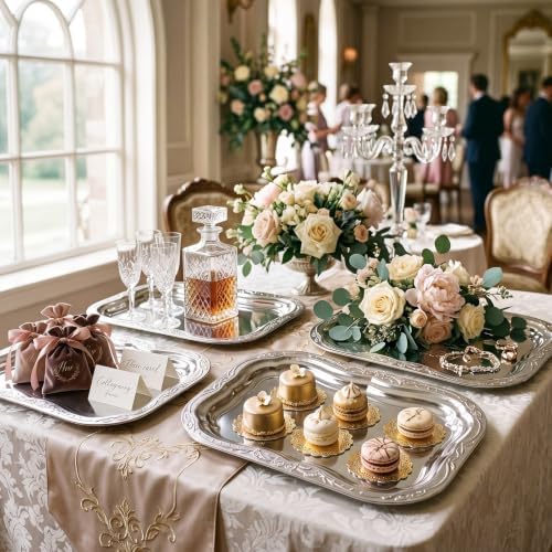 6 Pack Silver Serving Trays, Irregular, Large in Large in Silver, alternate view 2