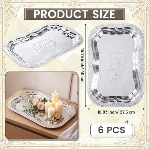 6 Pack Silver Serving Trays, Irregular, Large in Large in Silver, alternate view 3