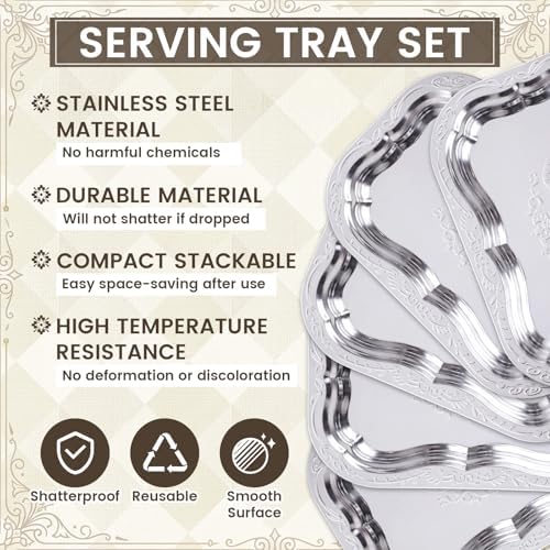 6 Pack Silver Serving Trays, Irregular, Large in Large in Silver, alternate view 4