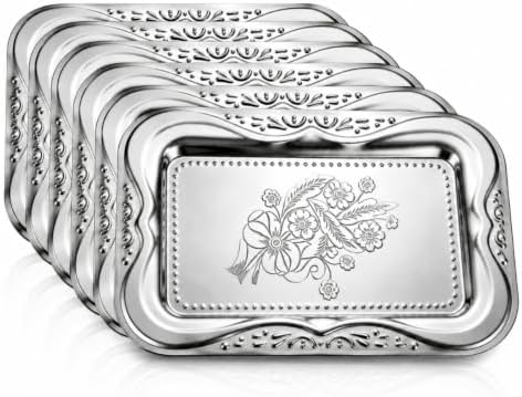 6 Pack Silver Serving Trays Set, Stainless Steel Decorative Tray in Silver