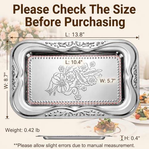 6 Pack Silver Serving Trays Set, Stainless Steel Decorative Tray in Silver, alternate view 3
