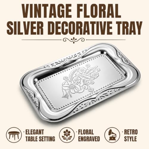 6 Pack Silver Serving Trays Set, Stainless Steel Decorative Tray in Silver, alternate view 4