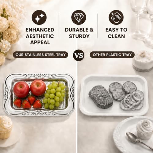 6 Pack Silver Serving Trays Set, Stainless Steel Decorative Tray in Silver, alternate view 5