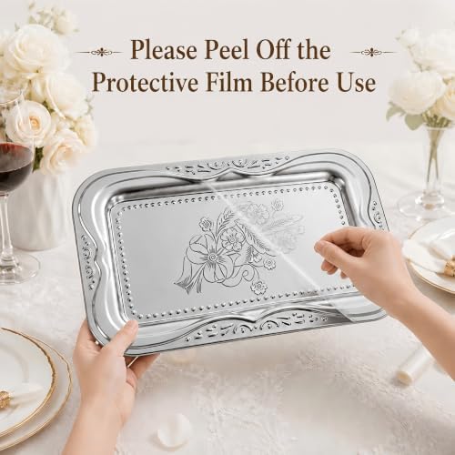 6 Pack Silver Serving Trays Set, Stainless Steel Decorative Tray in Silver, alternate view 6