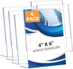 6 Pack Slanted Back Acrylic Sign Holders 4x6 for Business & Store, Tabletop Vertical Sign Holder with Anti-Slip