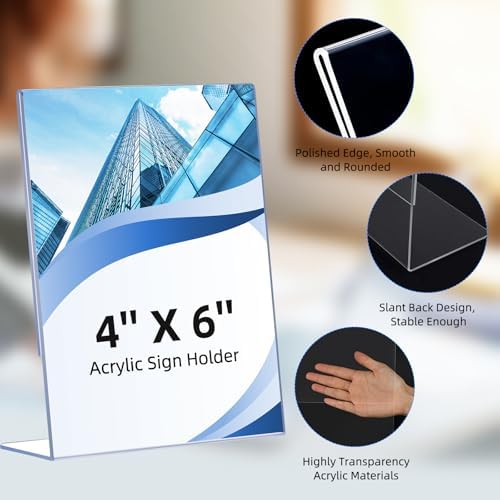 6 Pack Slanted Back Acrylic Sign Holders 4x6 for Business & Store, Tabletop Vertical Sign Holder with Anti-Slip, alternate