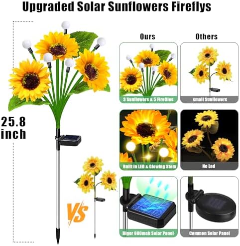 6 Pack Solar Sunflower Lights Waterproof Outdoor in 6 Pack Sunflowers Lights, alternate view 3