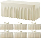 6 Pack Spandex Beige Fitted Table Cloth for 6ft Rectangle Tables Beige Stretch Tablecloth Table Covers Skirt