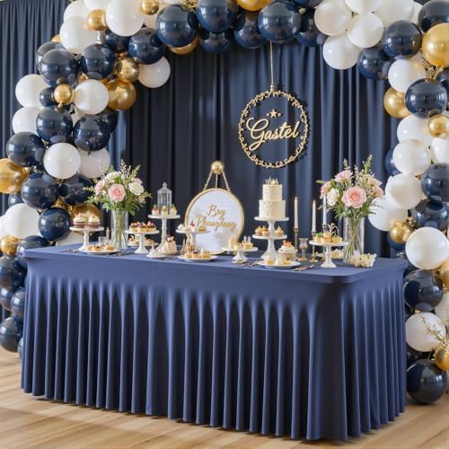 6 Pack Spandex Navy Blue Fitted Table Cloth for 6ft Rectangle Tables Navy Blue Stretch Tablecloth Banquet Table, alternate
