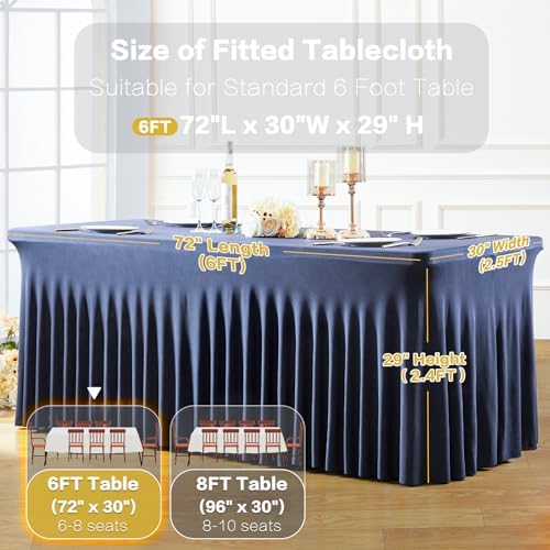 6 Pack Spandex Navy Blue Fitted Table Cloth for 6ft Rectangle Tables Navy Blue Stretch Tablecloth Banquet Table, alternate