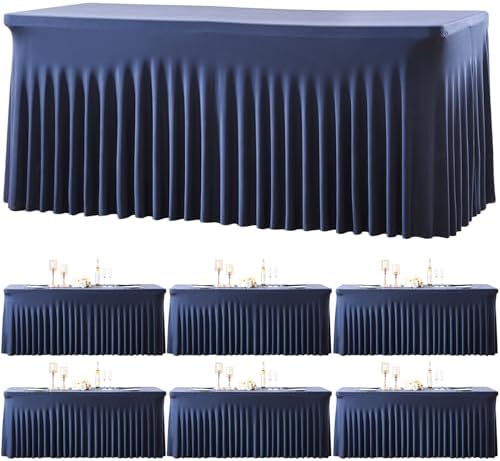 6 Pack Spandex Navy Blue Fitted Table Cloth for 8ft Rectangle Tables Navy Blue Stretch Tablecloth Banquet Table