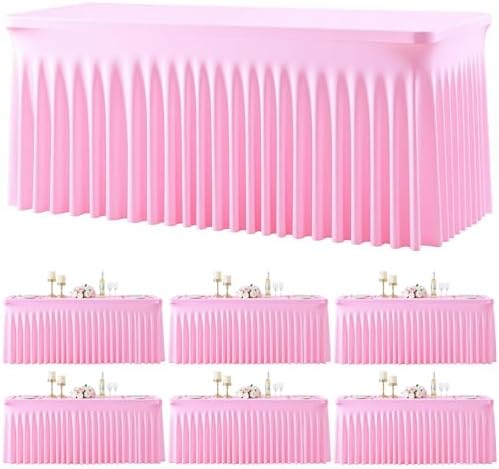 6 Pack Spandex Pink Fitted Table Cloth for 6ft Rectangle Tables Pink Stretch Tablecloth Table Covers Banquet