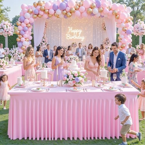 6 Pack Spandex Pink Fitted Table Cloth for 6ft Rectangle Tables Pink Stretch Tablecloth Table Covers Banquet, alternate view