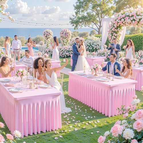 6 Pack Spandex Pink Fitted Table Cloth for 6ft Rectangle Tables Pink Stretch Tablecloth Table Covers Banquet, alternate view