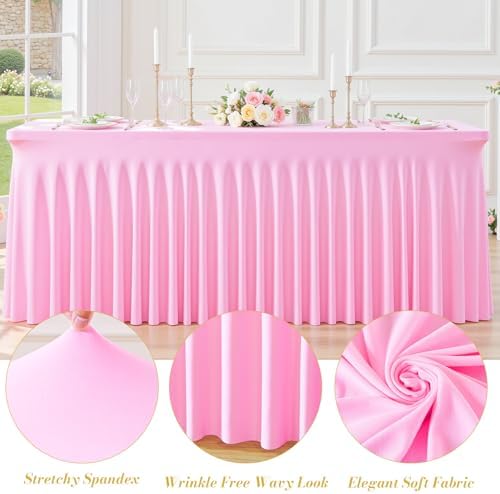6 Pack Spandex Pink Fitted Table Cloth for 6ft Rectangle Tables Pink Stretch Tablecloth Table Covers Banquet, alternate view