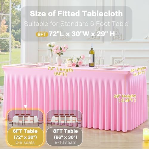 6 Pack Spandex Pink Fitted Table Cloth for 6ft Rectangle Tables Pink Stretch Tablecloth Table Covers Banquet, alternate view