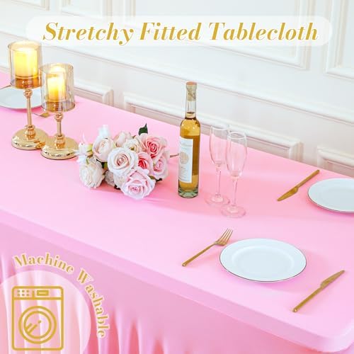 6 Pack Spandex Pink Fitted Table Cloth for 6ft Rectangle Tables Pink Stretch Tablecloth Table Covers Banquet, alternate view