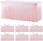 6 Pack Spandex Pink Fitted Table Cloth for 8ft Rectangle Tables Pink Stretch Tablecloth Table Covers Skirt