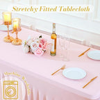 6 Pack Spandex Pink Fitted Table Cloth for 8ft Rectangle Tables Pink Stretch Tablecloth Table Covers Skirt, alternate view 7
