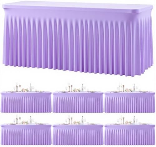 6 Pack Spandex Purple Fitted Table Cloth for 6ft Rectangle Tables Purple Stretch Tablecloth Table Covers Skirt