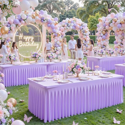 6 Pack Spandex Purple Fitted Table Cloth for 6ft Rectangle Tables Purple Stretch Tablecloth Table Covers Skirt, alternate