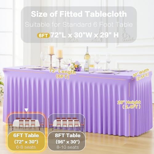 6 Pack Spandex Purple Fitted Table Cloth for 6ft Rectangle Tables Purple Stretch Tablecloth Table Covers Skirt, alternate