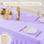 6 Pack Spandex Purple Fitted Table Cloth for 6ft Rectangle Tables Purple Stretch Tablecloth Table Covers Skirt, alternate