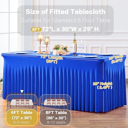6 Pack Spandex Royal Blue Fitted Table Cloth for 6ft Rectangle Tables Blue Tablecloth Stretch Table Covers Skirt, alternate