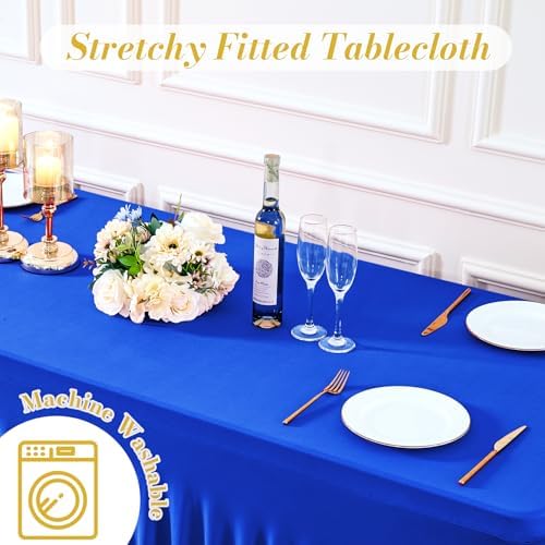 6 Pack Spandex Royal Blue Fitted Table Cloth for 6ft Rectangle Tables Blue Tablecloth Stretch Table Covers Skirt, alternate