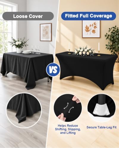 6 Pack Spandex Table Cloth 6FT, Elastic Fitted Black Tablecloth in Black, alternate view 5