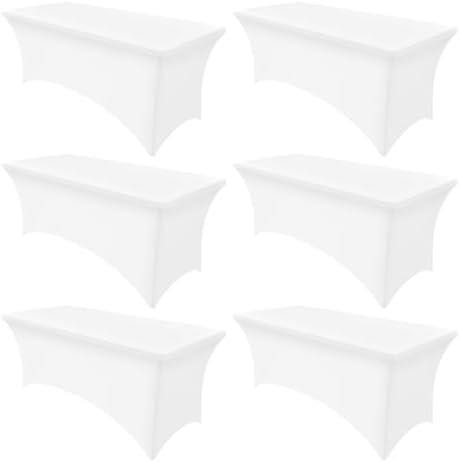 6 Pack Spandex Table Cloth 6FT, Elastic Fitted White Tablecloth in White