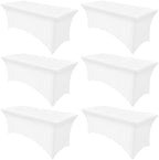 6 Pack Spandex Table Cloth 6FT, Elastic Fitted White Tablecloth in White
