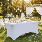 6 Pack Spandex Table Cloth 6FT, Elastic Fitted White Tablecloth in White, alternate view 2