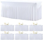 6 Pack Spandex White Fitted Table Cloth for 6ft Rectangle Tables White Stretch Tablecloth Table Covers Skirt