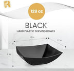 6 Pack Square Extra Large Plastic Black Serving Bowls -128 Oz Black Plastic bowls - Salad Bowls Large Serving, alternate view