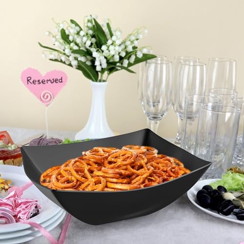 6 Pack Square Extra Large Plastic Black Serving Bowls -128 Oz Black Plastic bowls - Salad Bowls Large Serving, alternate view