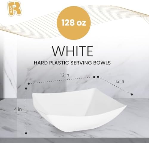 6 Pack Square Extra Large Plastic White Serving Bowls -128 Oz White Plastic bowls - Salad Bowls Large Serving, alternate view