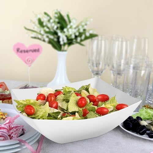 6 Pack Square Extra Large Plastic White Serving Bowls -128 Oz White Plastic bowls - Salad Bowls Large Serving, alternate view