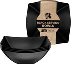 6 Pack Square Plastic Black Serving Bowls - Black Plastic bowls 64 Oz - Salad Bowls Large Serving - Premium
