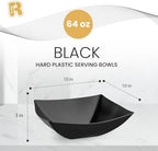 6 Pack Square Plastic Black Serving Bowls - Black Plastic bowls 64 Oz - Salad Bowls Large Serving - Premium, alternate view 3