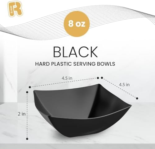 6 Pack Square Plastic Serving Bowls - Black Plastic bowls 8 Oz - Disposable Serving Bowls, Disposable Heavy Duty, alternate